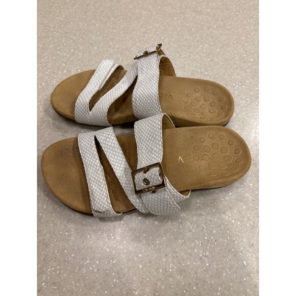 Vionic Skylar Women Size 7 White Leather Faux Snakeskin Slip On Sandals Slides - Picture 6 of 6